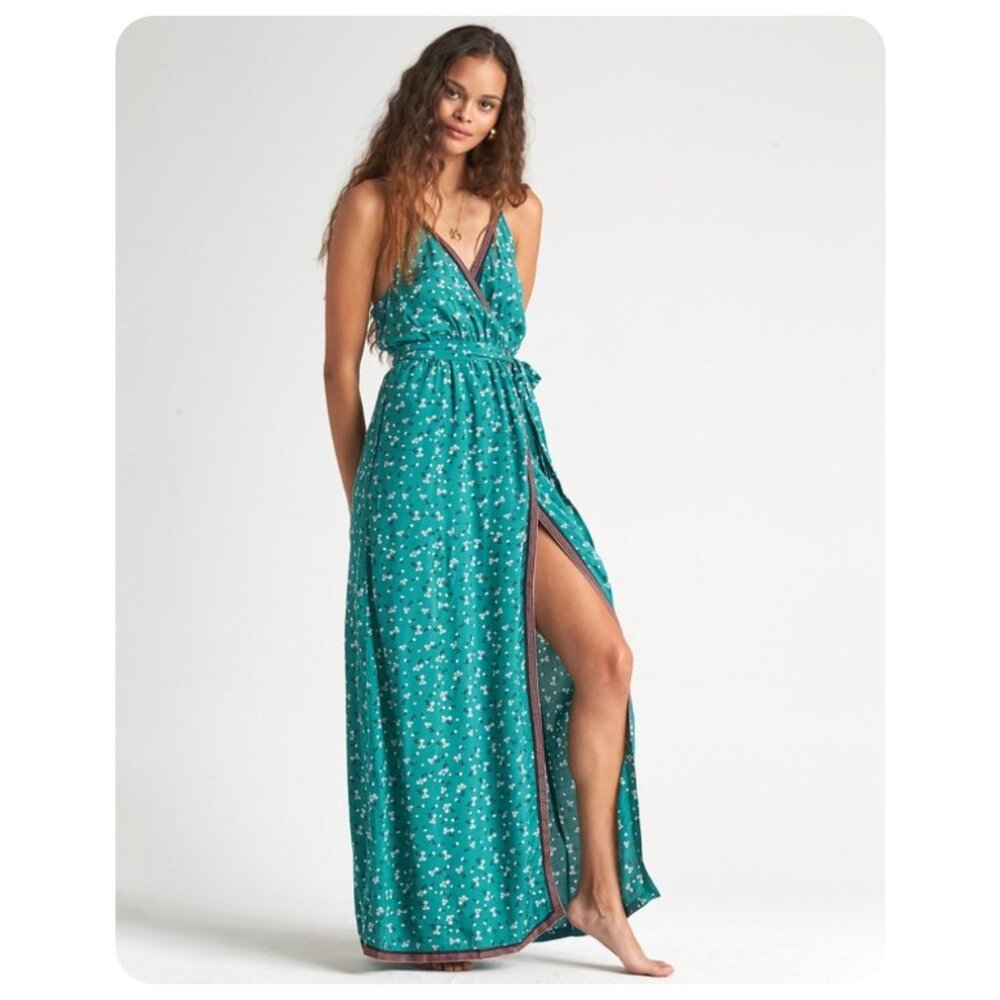 !! Billabong Soft Seas Green Emerald Bay Floral Printed Spaghetti Strap - Picture 2 of 8